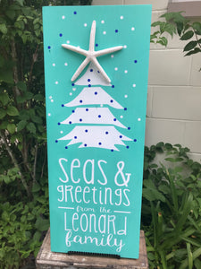 Seas & Greetings Holiday Beach Personalized Sign