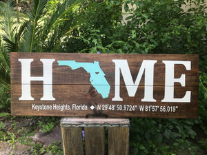 HOME Wood Sign with Coordinates